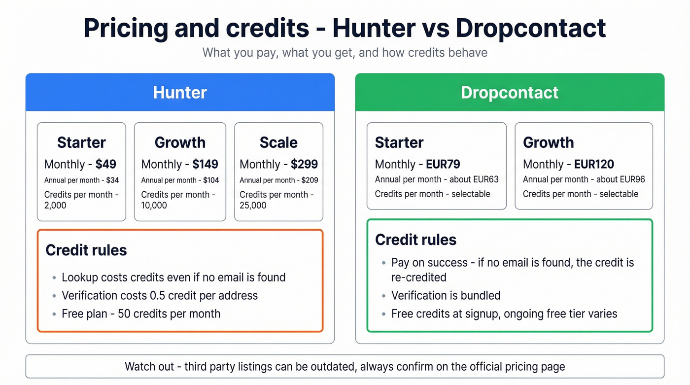 Pricing and credit rules side-by-side comparison