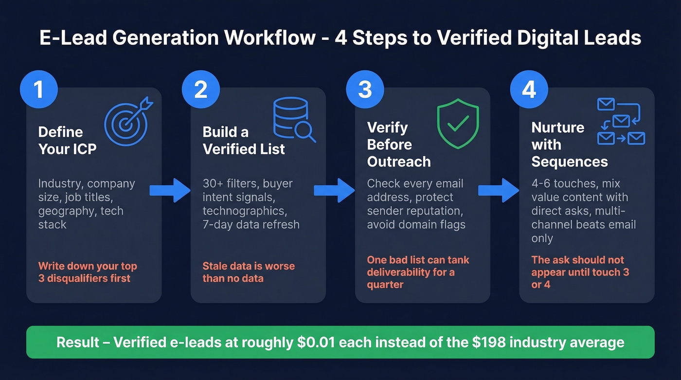 Four-step e-lead generation workflow for 2026