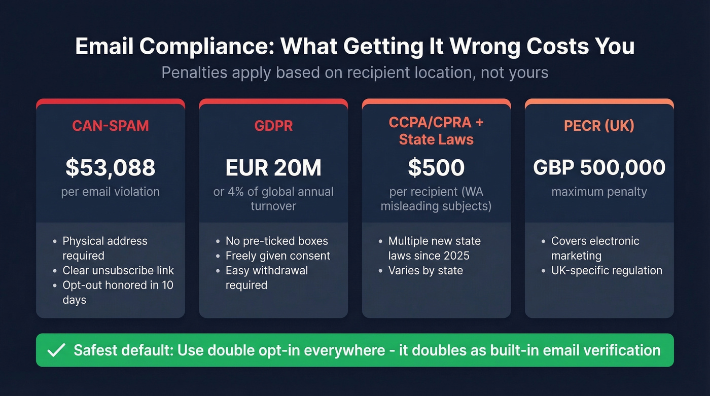 Email compliance penalty ceilings by regulation