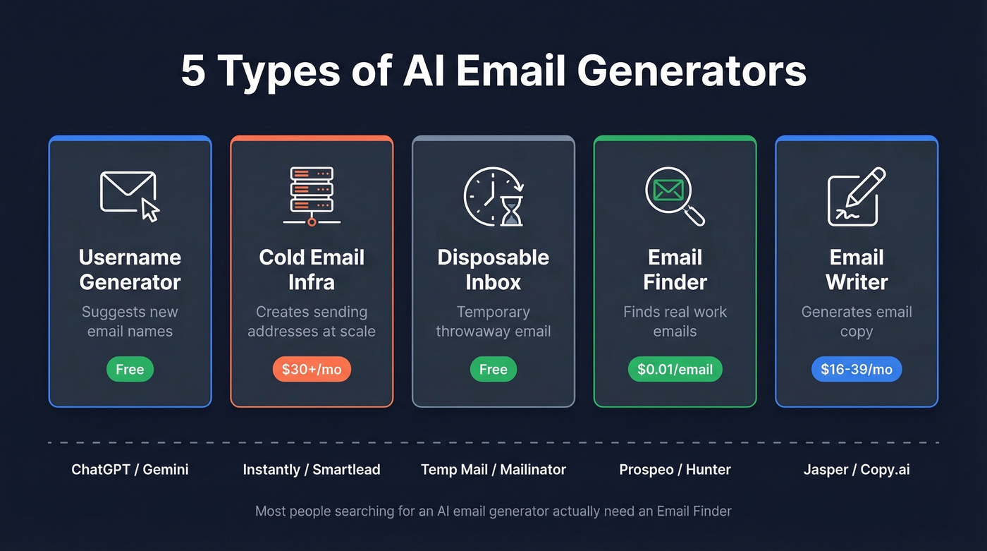 Visual map of 5 AI email generator types