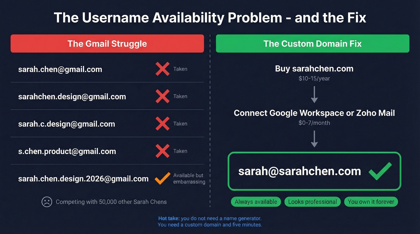 Gmail username struggle vs custom domain solution comparison
