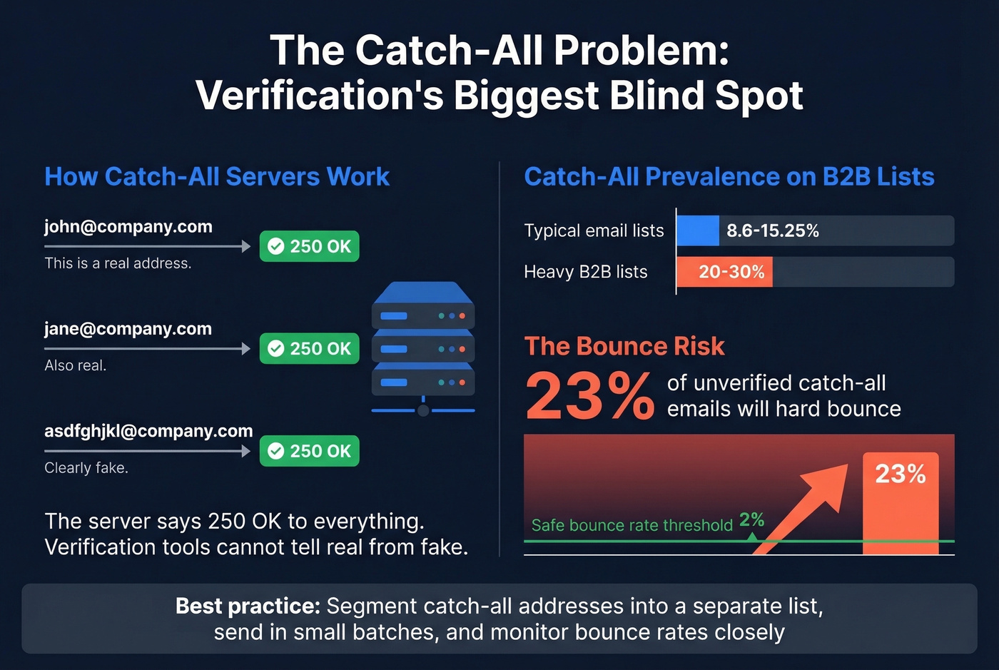Catch-all domain prevalence and bounce risk visualization