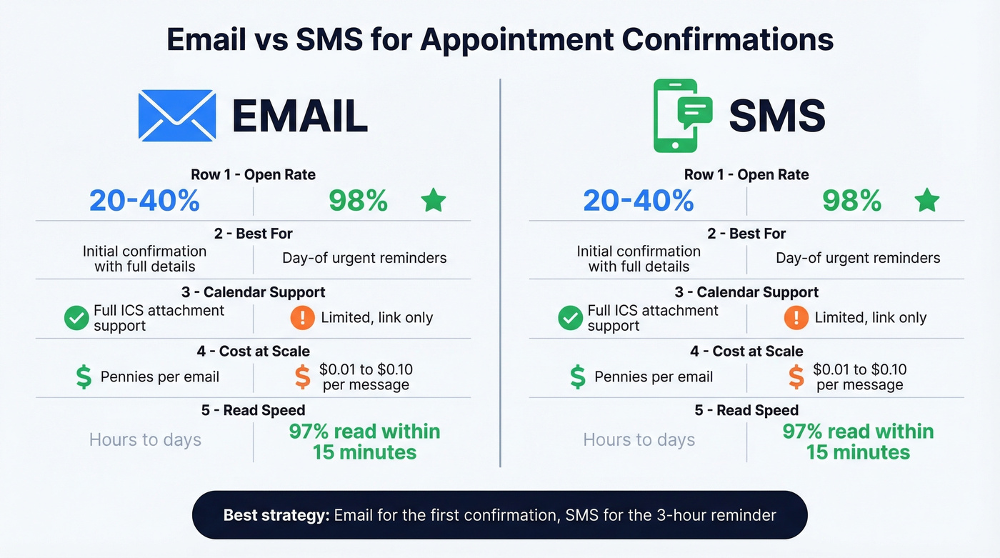Email versus SMS comparison for appointment confirmations