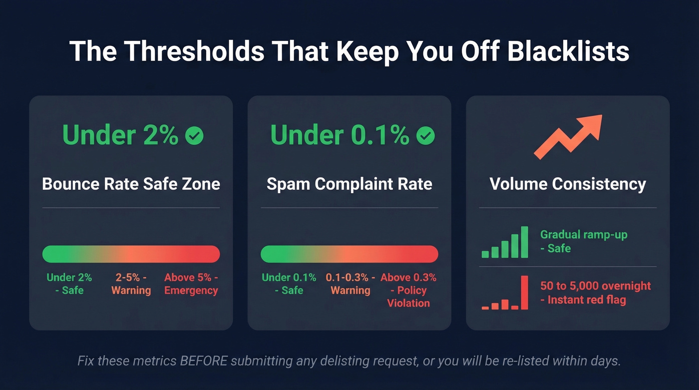 Critical email thresholds for avoiding blacklists