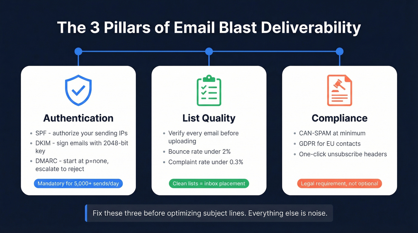 Three pillars of email blast deliverability