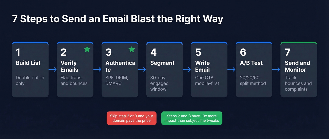 Seven-step email blast sending workflow