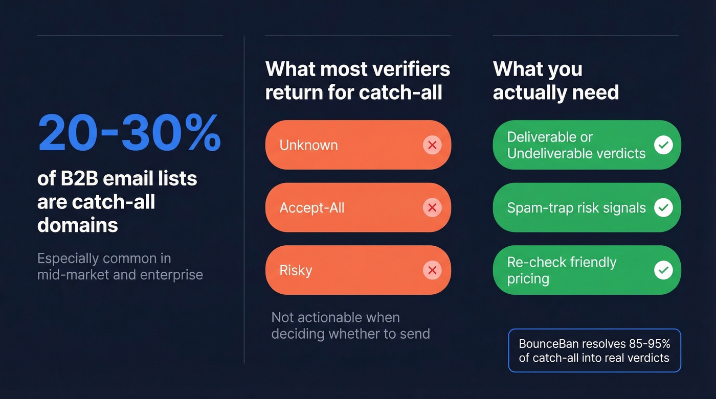 Catch-all email problem statistics and impact visualization