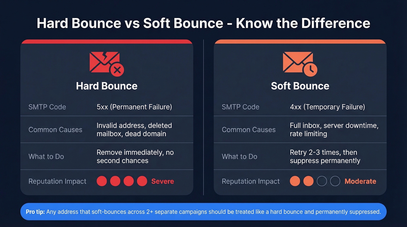 Hard bounce vs soft bounce comparison with actions and impact