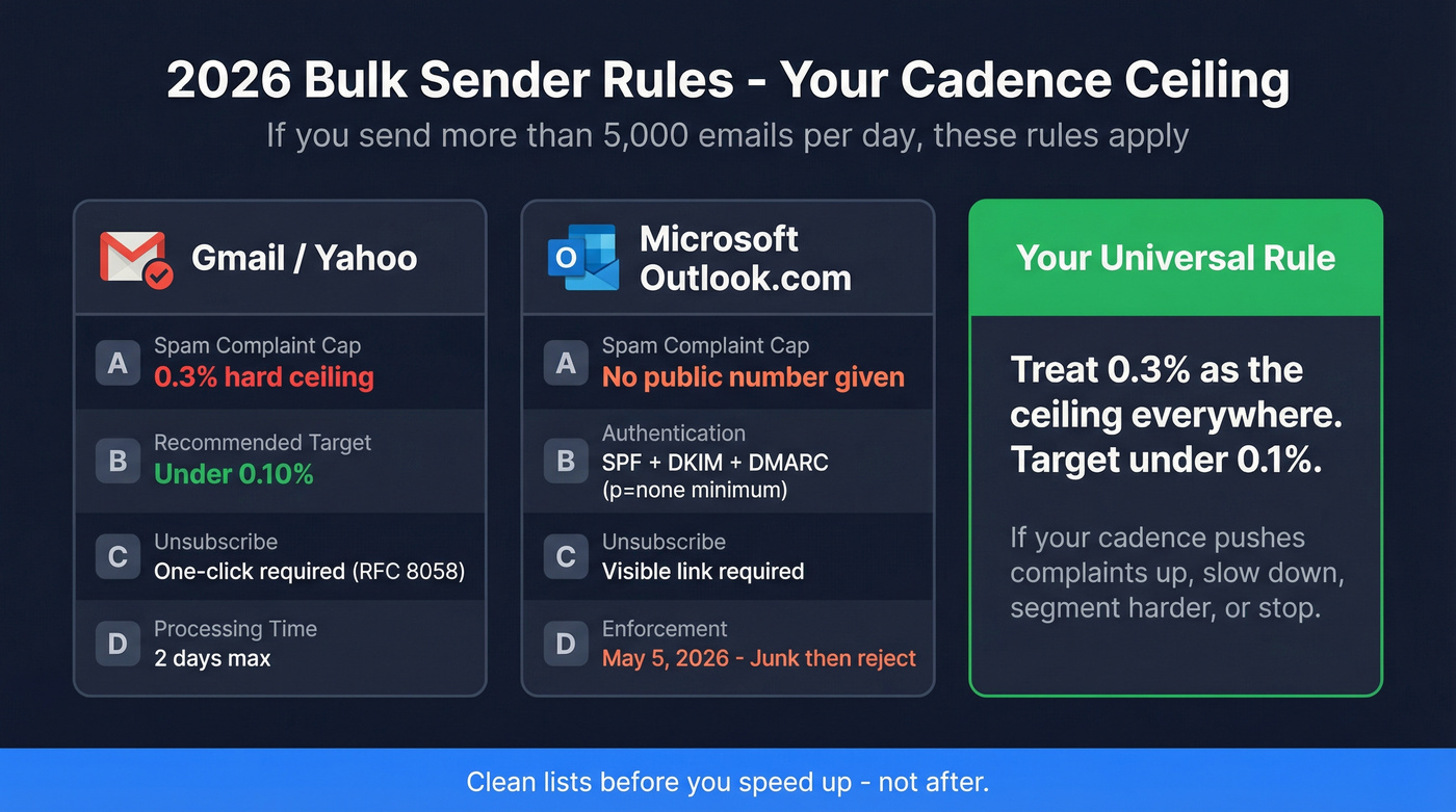 Bulk sender deliverability guardrails for Gmail Yahoo Outlook