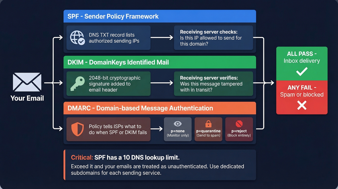 SPF DKIM DMARC email authentication flow diagram