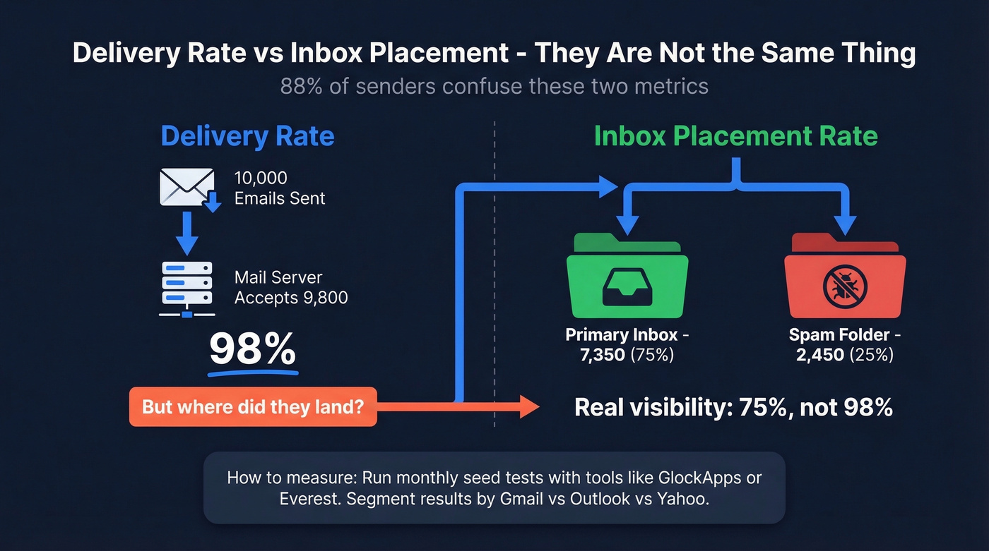 Delivery rate versus inbox placement rate explained visually