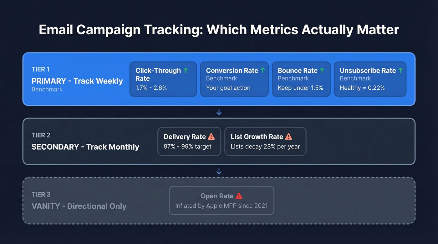 Email campaign tracking metrics priority tier diagram