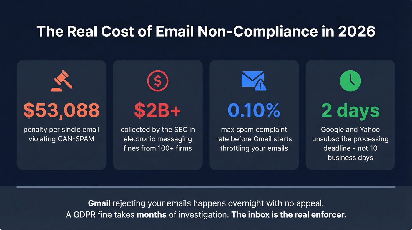 Key email compliance penalty stats and thresholds for 2026