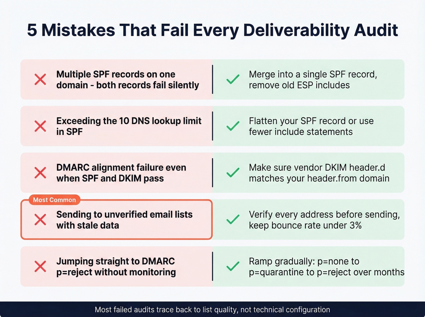 Five common deliverability audit failures with fixes