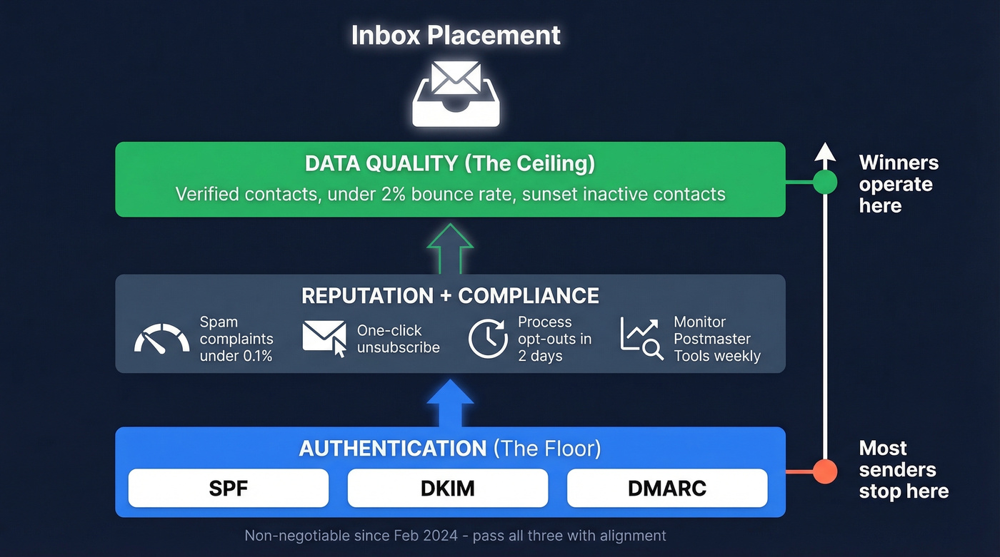 Email deliverability layers from authentication to data quality