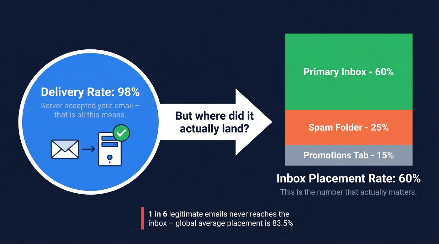 Delivery rate vs inbox placement visual explanation
