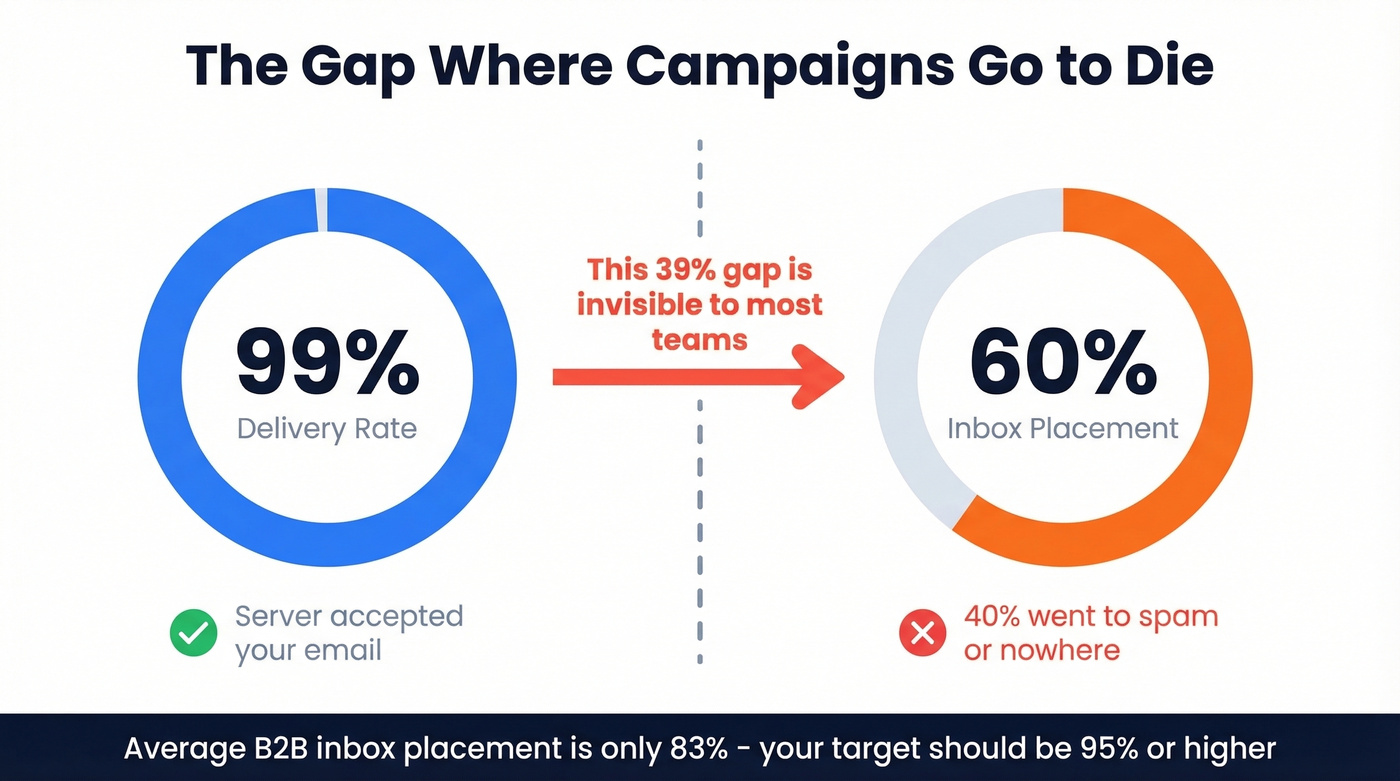 Delivery rate versus inbox placement rate visual comparison