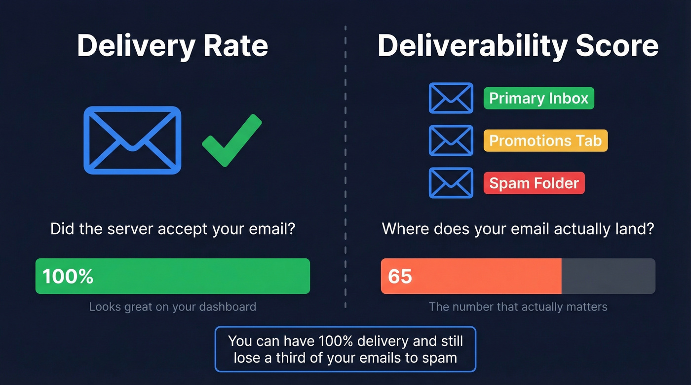 Delivery rate vs deliverability score visual comparison