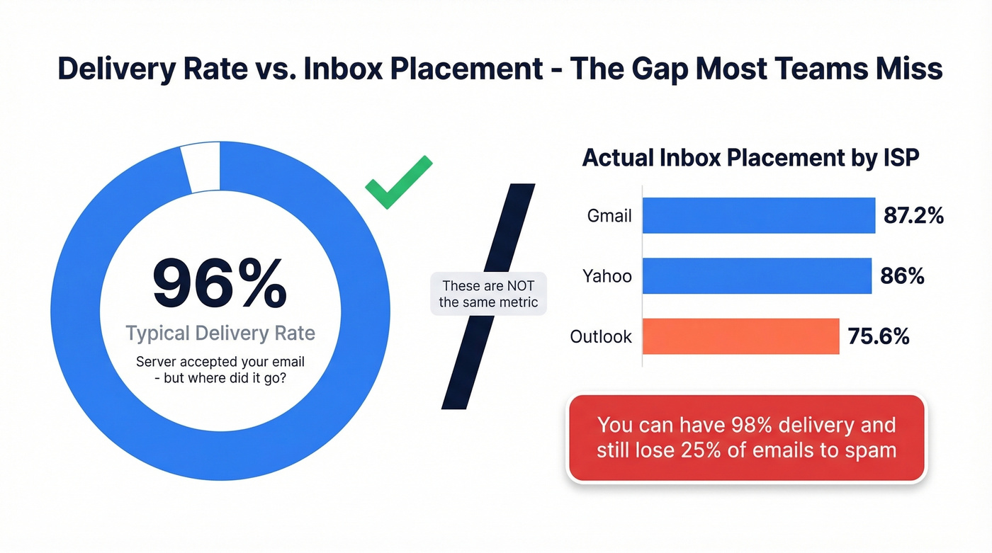 Deliverability vs delivery rate comparison with ISP benchmarks