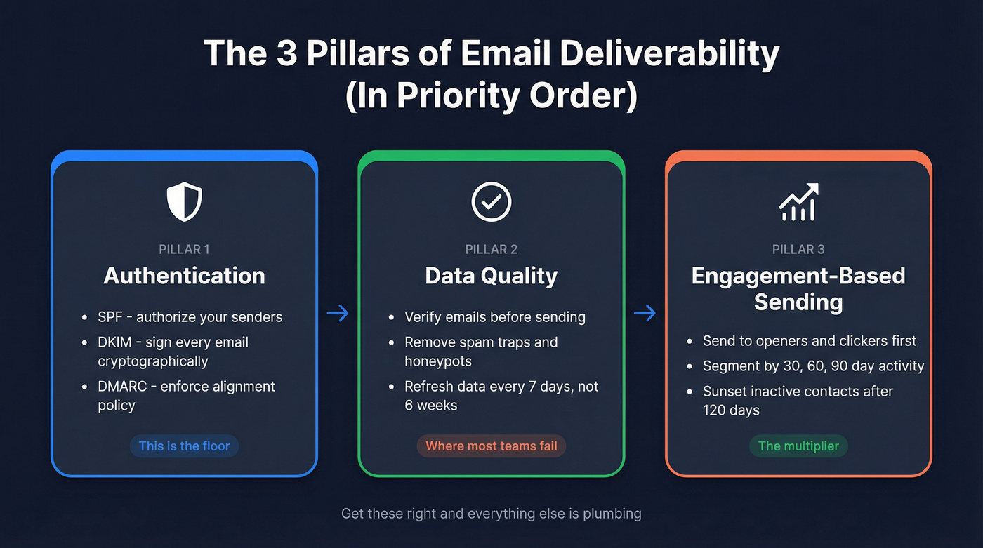 Three pillars of email deliverability prioritized visually