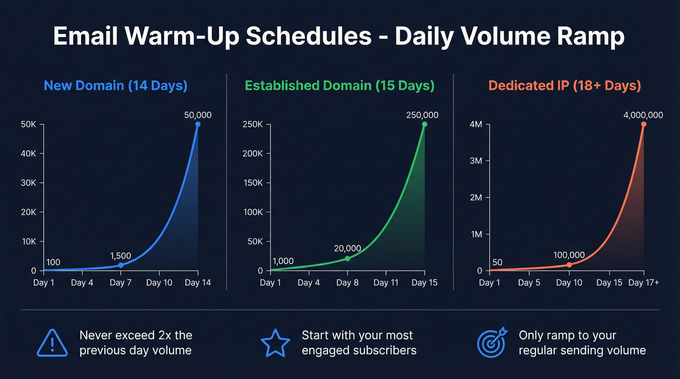 Email warm-up volume schedules comparison chart