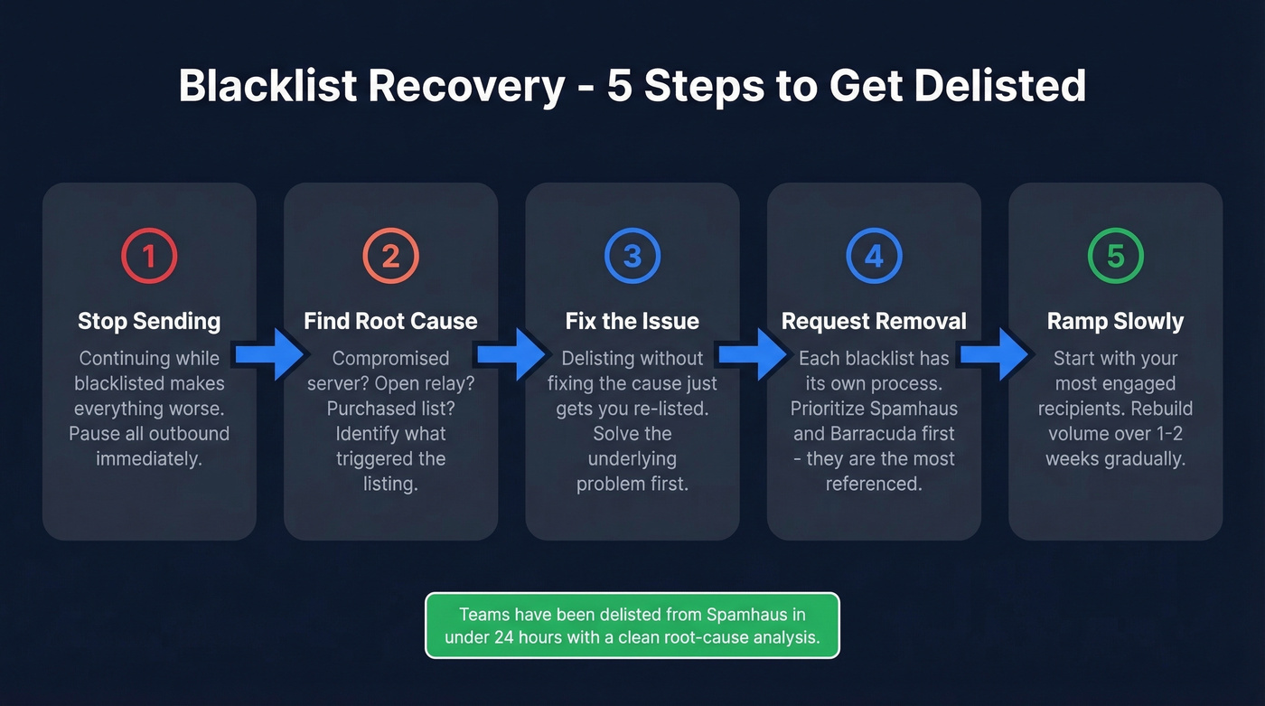Five-step blacklist recovery process flowchart