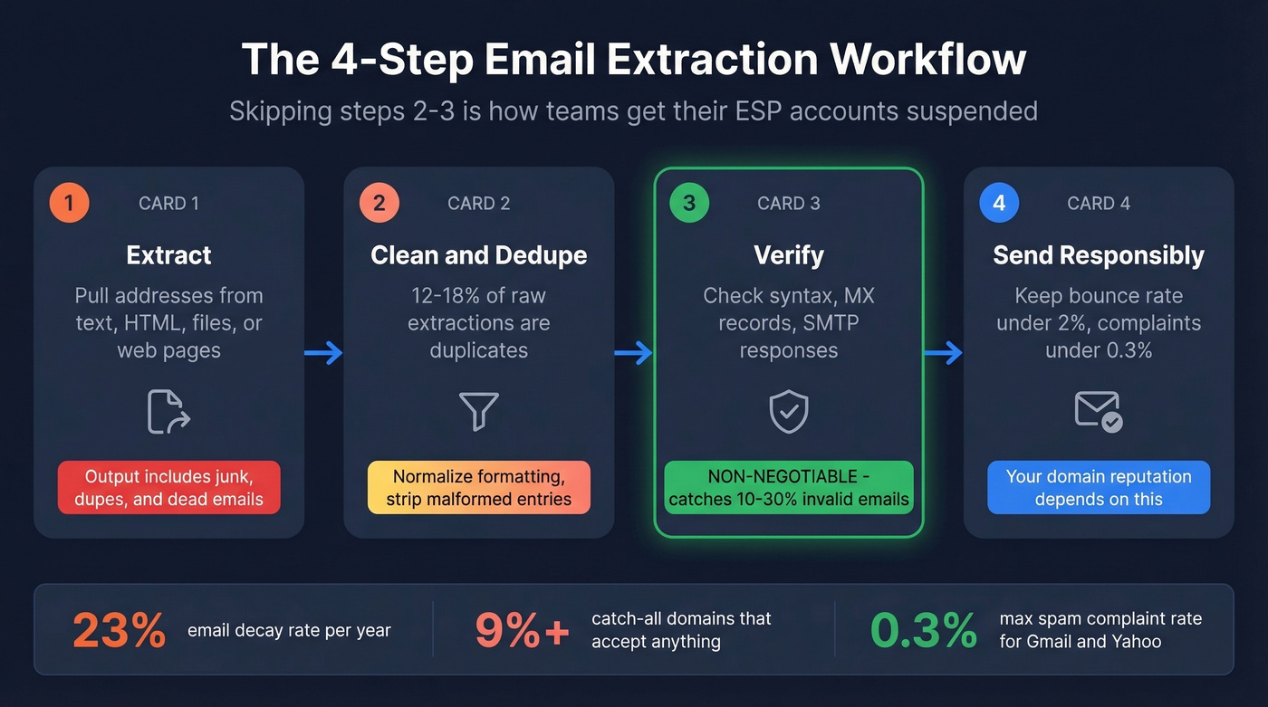 Four-step email extraction to delivery workflow
