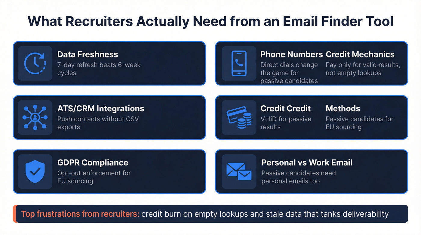 Key evaluation criteria for recruiter email finder tools