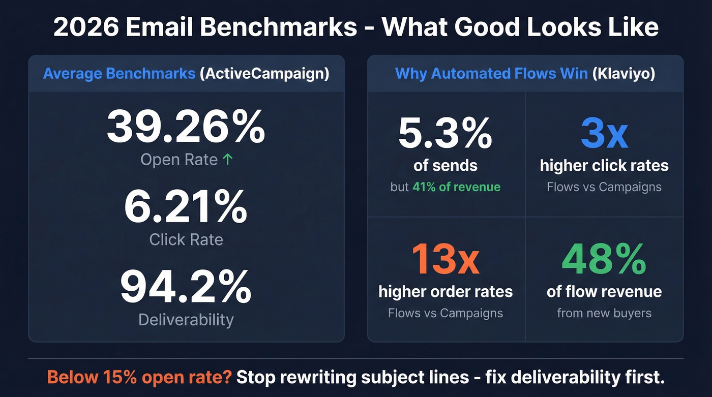 2026 email marketing benchmarks and automated flow statistics