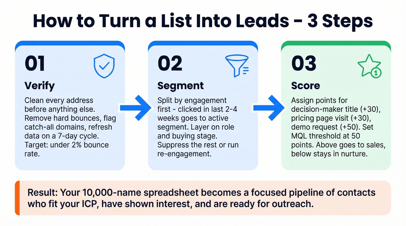 Three-step process to convert email list into qualified leads