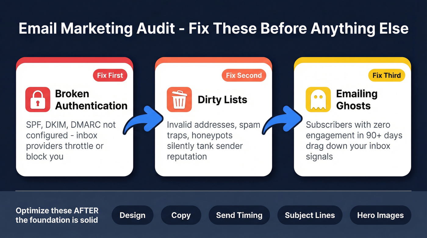 Three critical email audit fixes priority flowchart