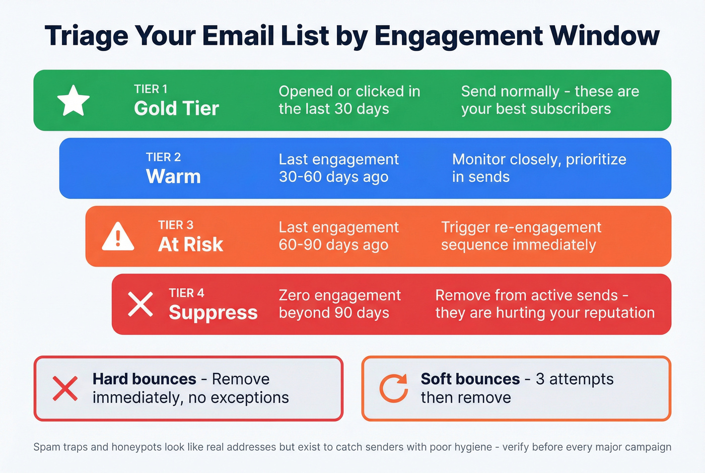 Email list engagement tiers and actions to take