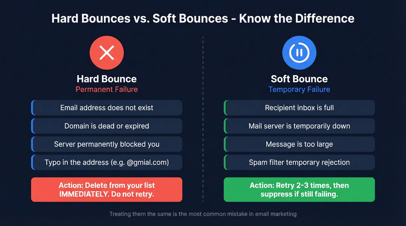 Hard bounce vs soft bounce comparison diagram