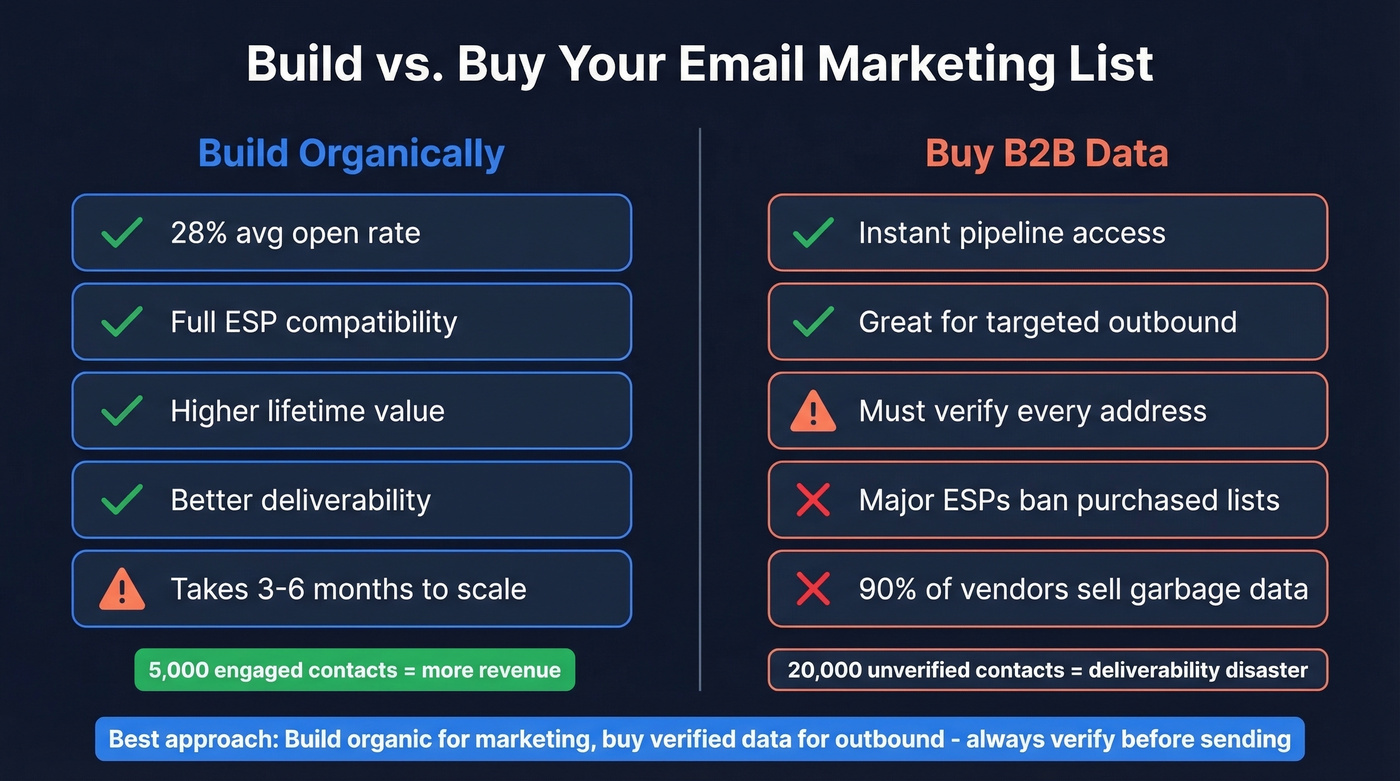 Build vs buy email list comparison diagram