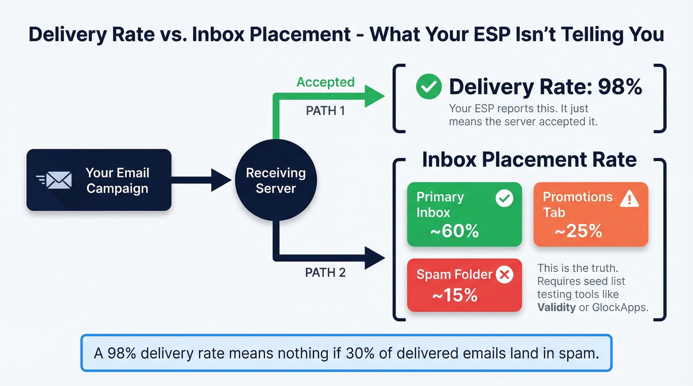 Delivery rate versus inbox placement visual comparison