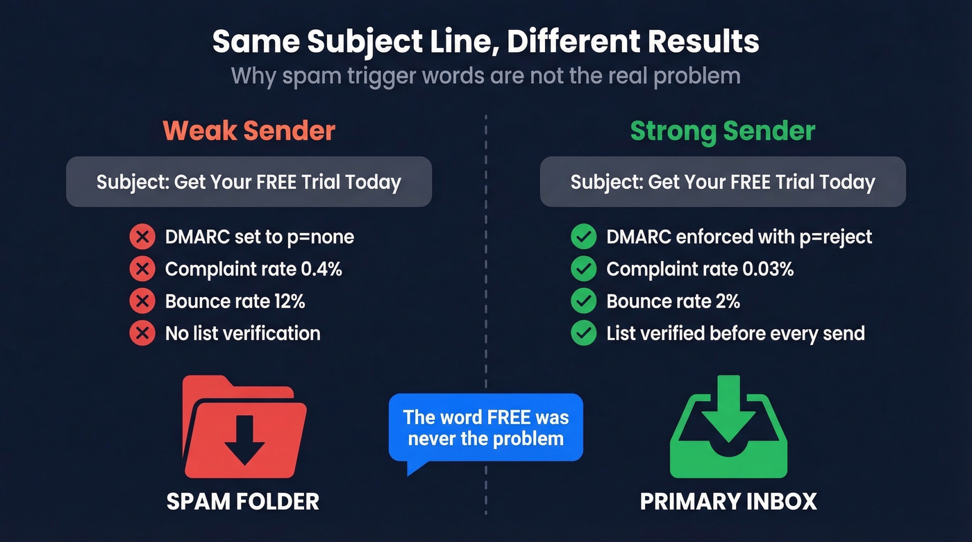 Visual showing spam words only matter with weak fundamentals