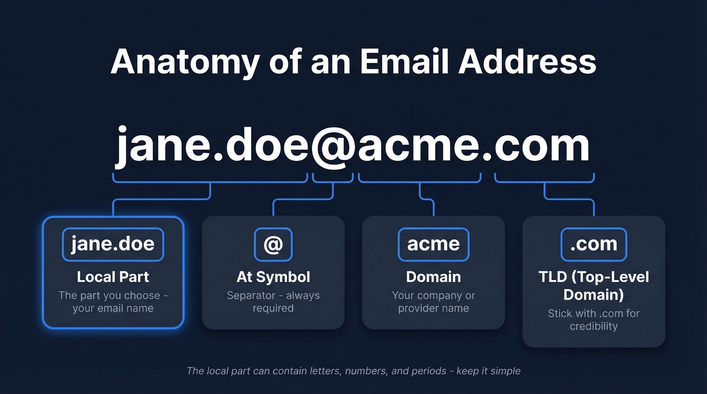 Anatomy of an email address with labeled parts