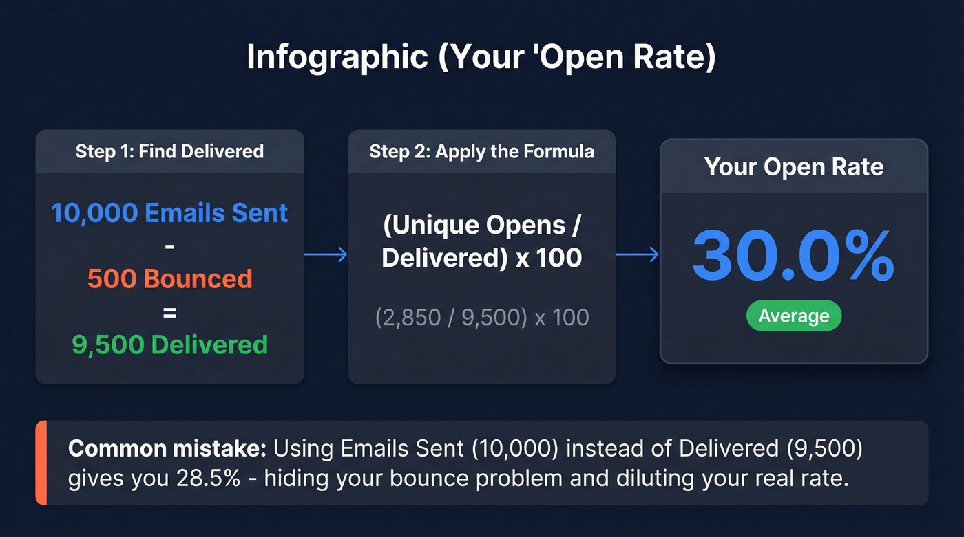 Email open rate formula with worked example