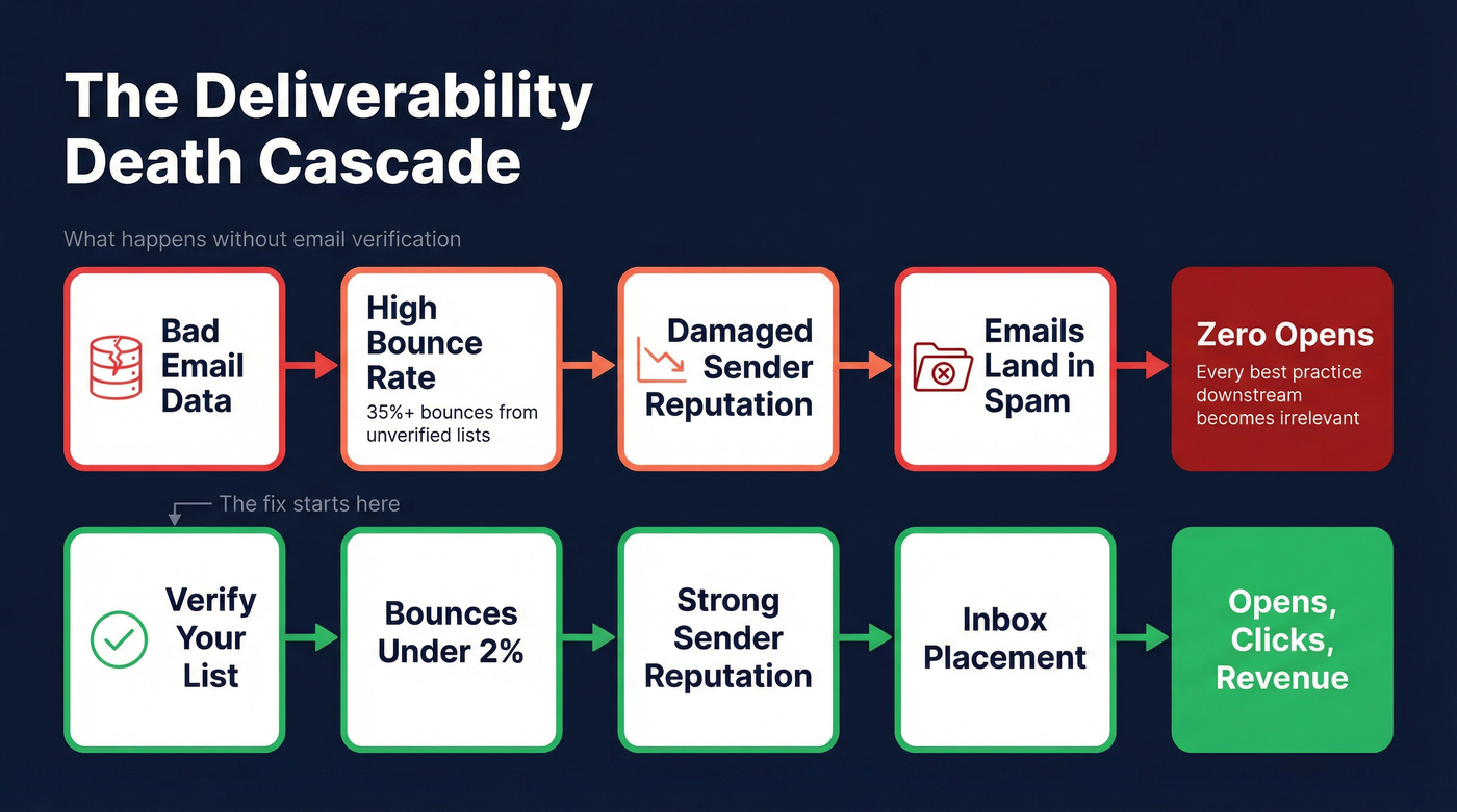 Email authentication cascade from bad data to zero opens