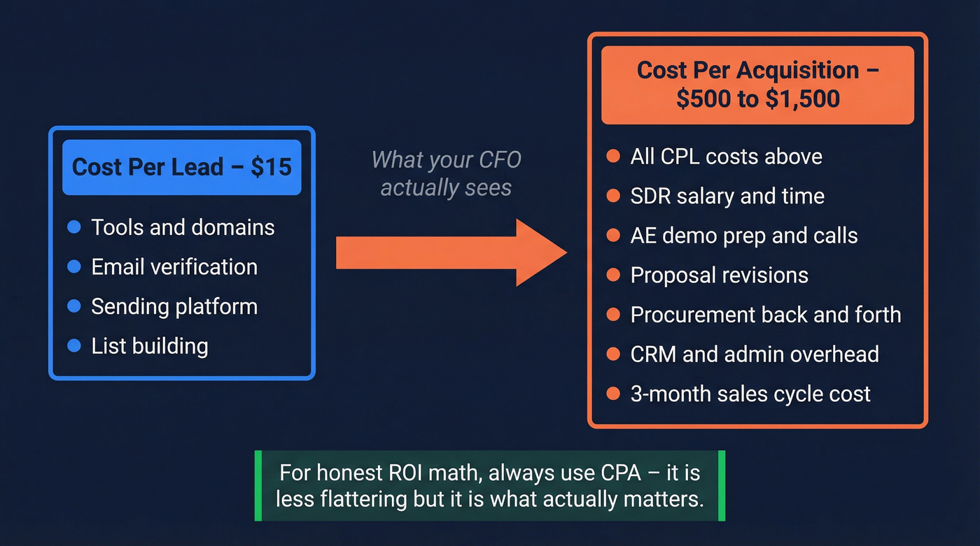 CPL vs CPA cost breakdown showing hidden downstream costs
