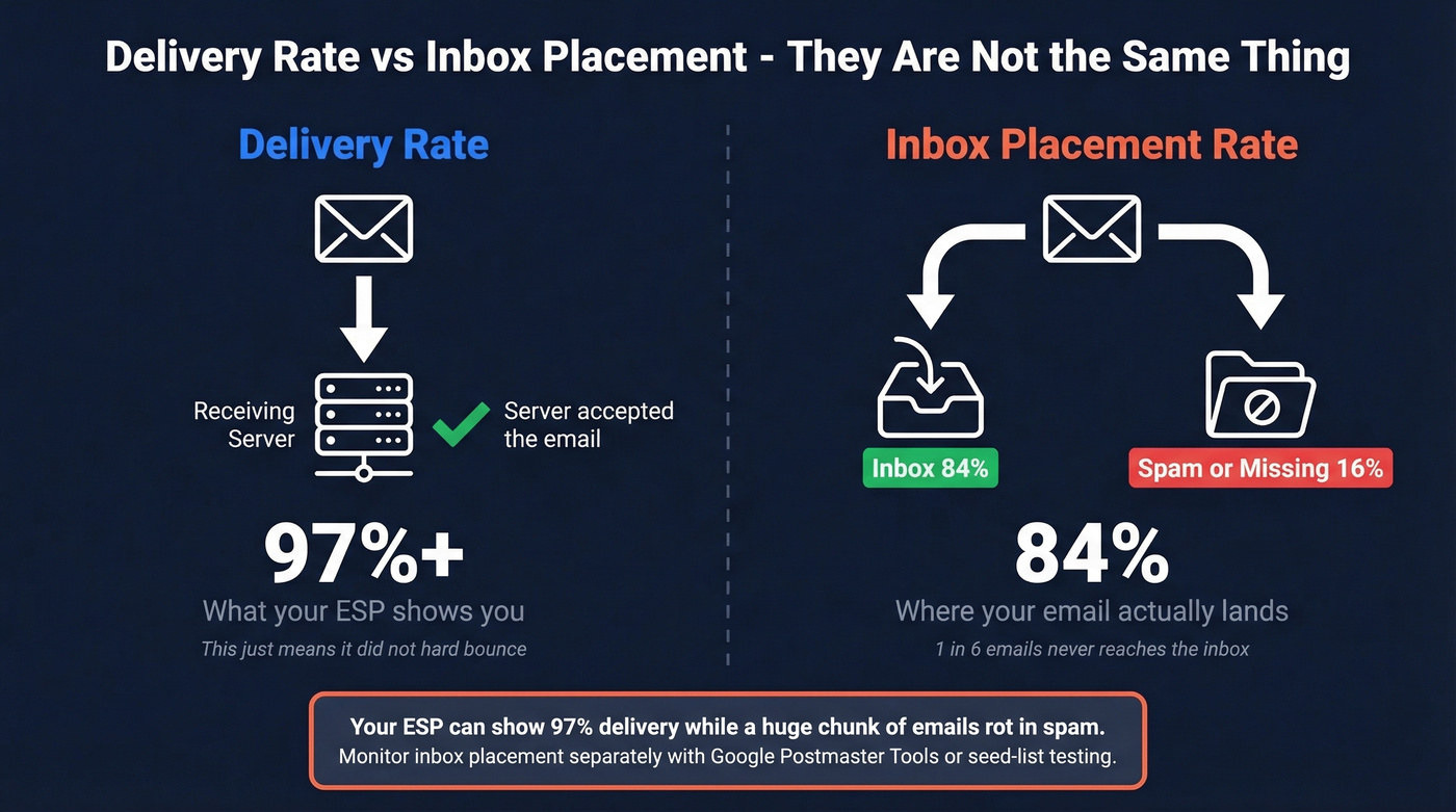 Delivery rate versus inbox placement rate comparison diagram