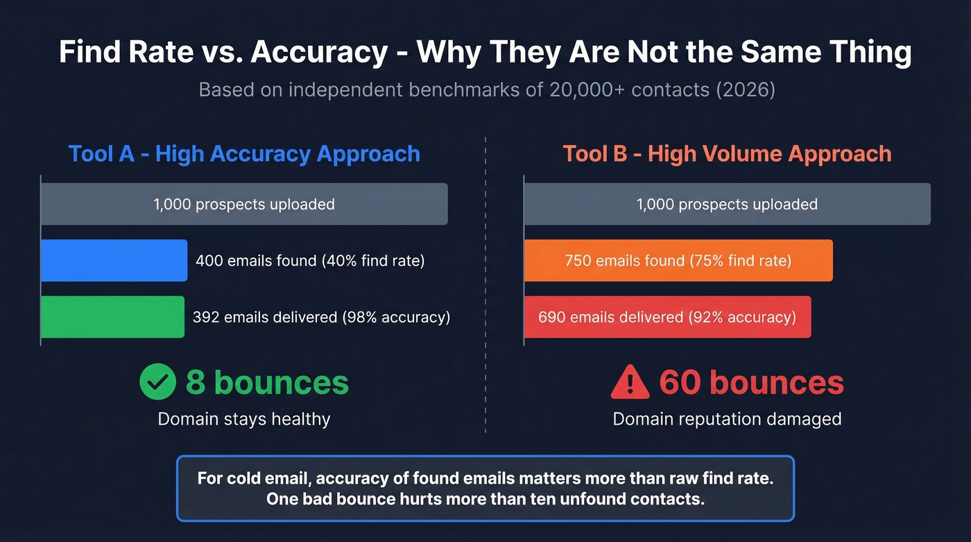 Benchmark data showing find rate vs accuracy tradeoff