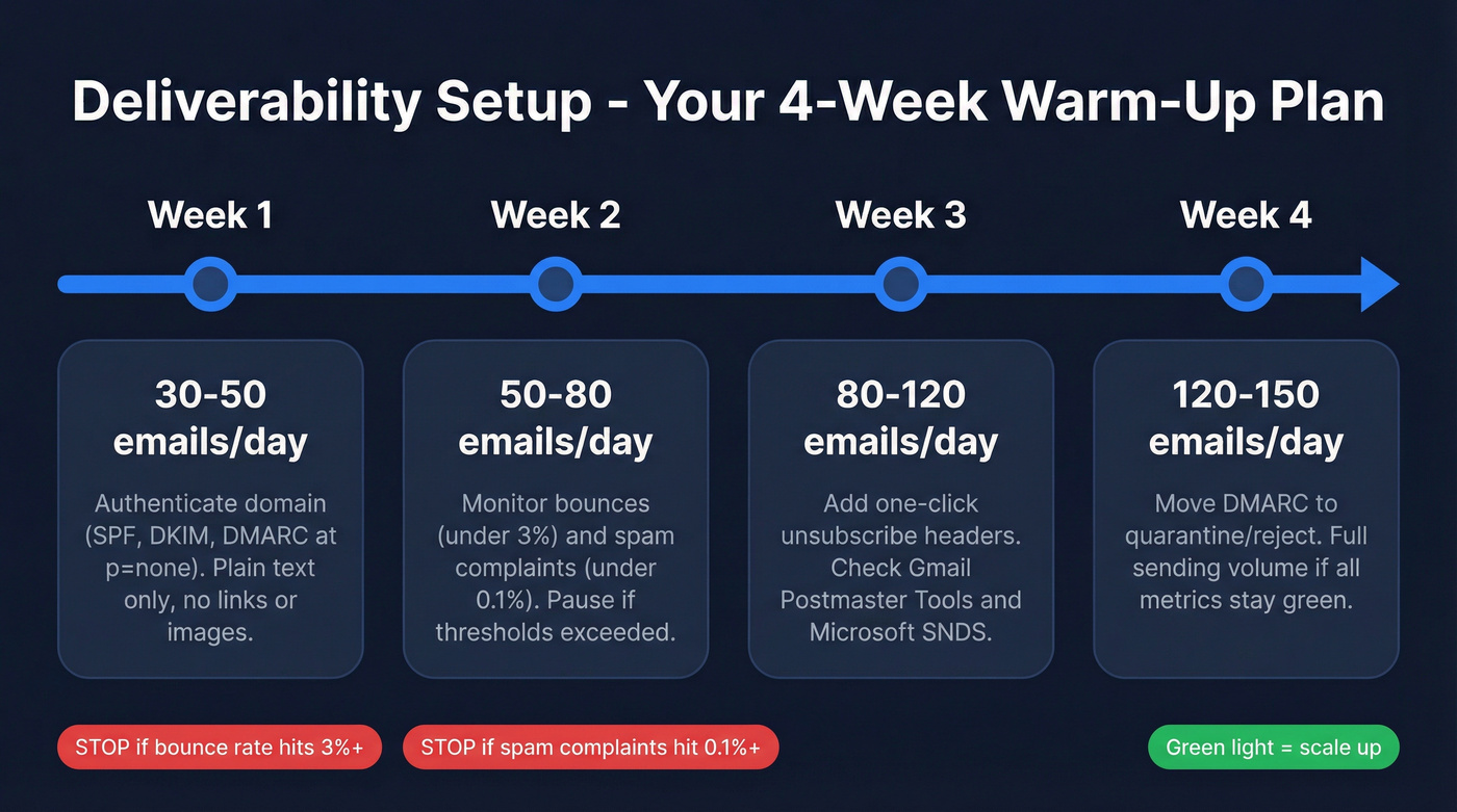 Email deliverability setup checklist with warm-up timeline