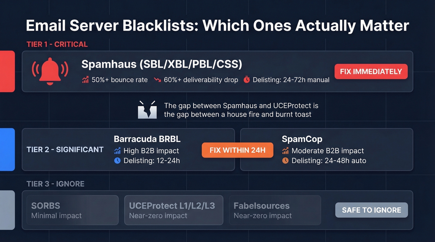 Blacklist tier comparison showing impact levels and required actions