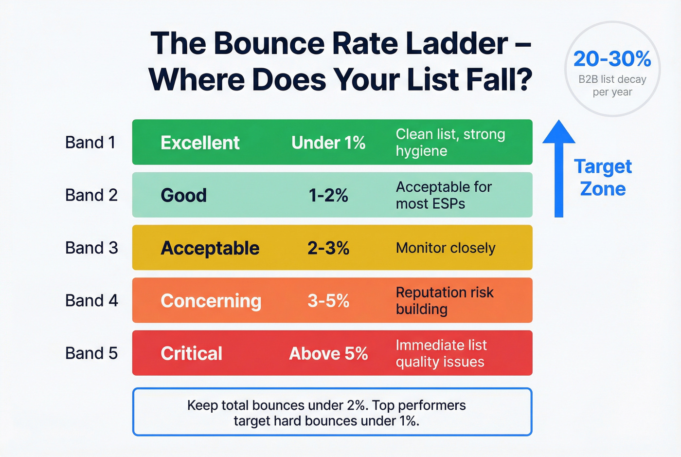 Bounce rate ladder with color-coded risk levels