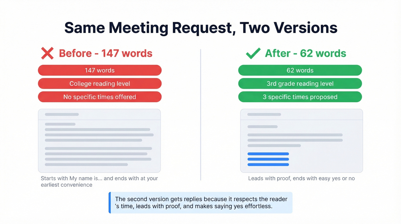Before and after meeting email comparison visual