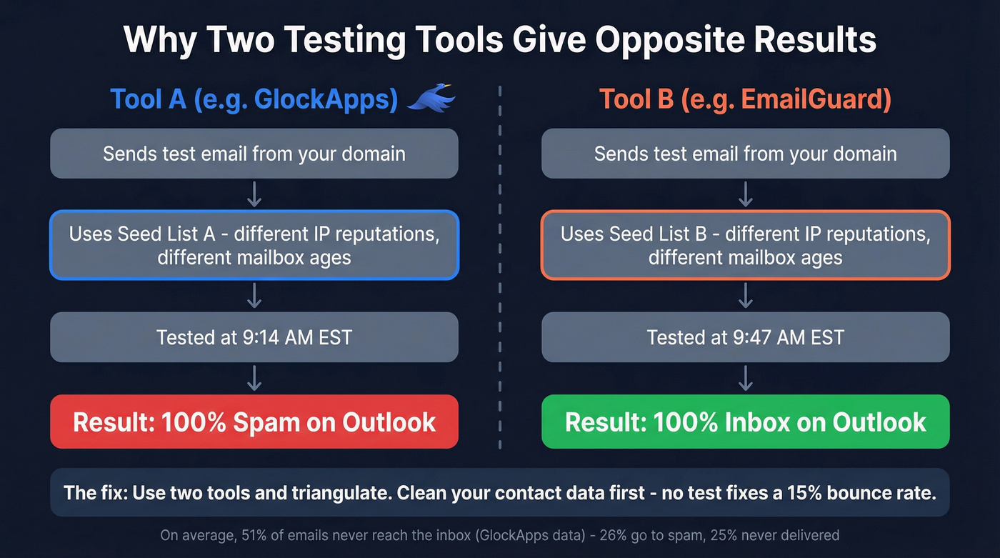 How seed-based inbox placement tests produce conflicting results