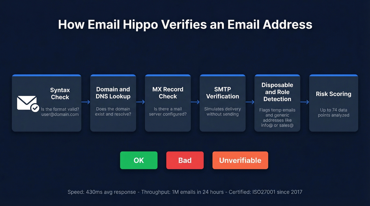 Email Hippo verification process flow with key steps
