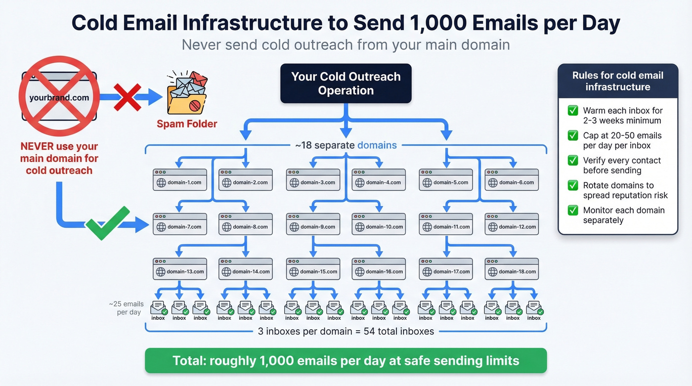Cold email infrastructure setup for 1000 emails per day
