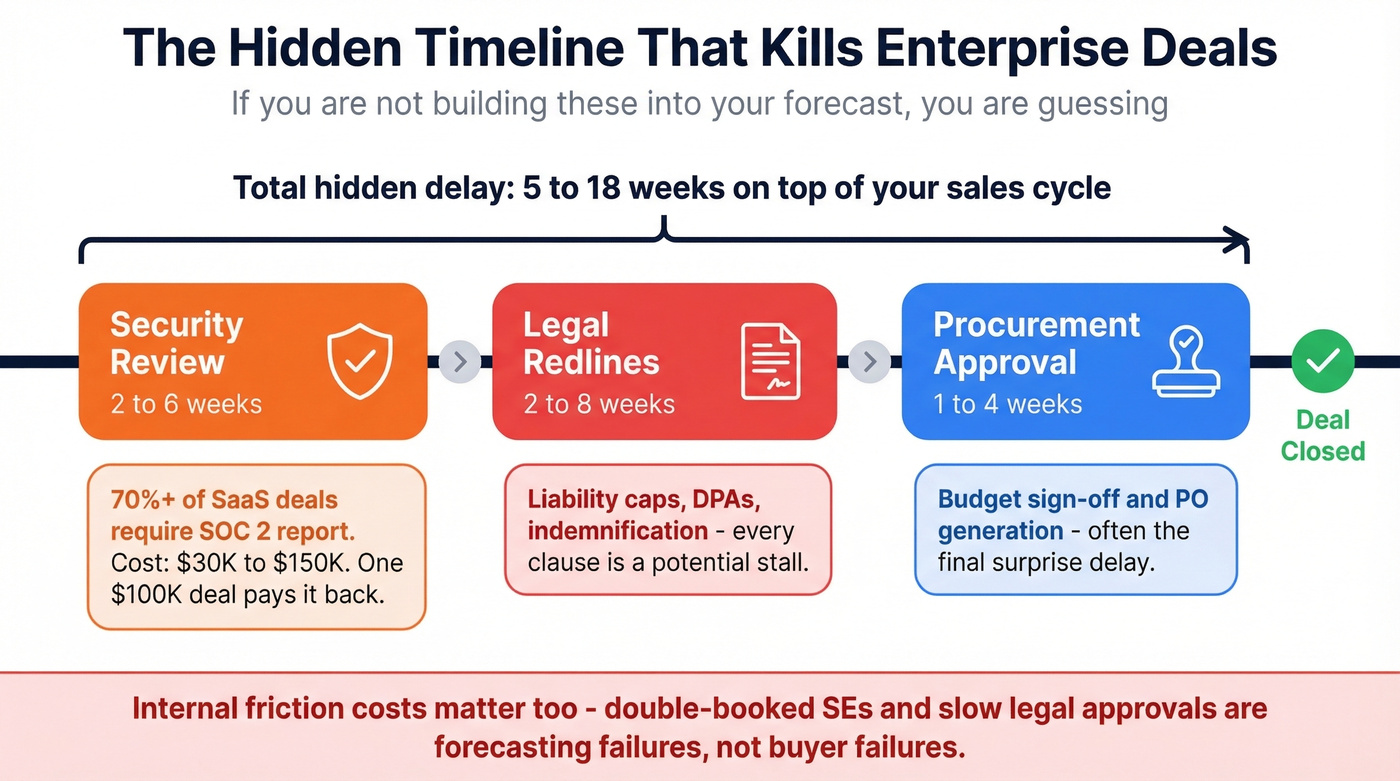 Enterprise deal procurement timeline with blockers